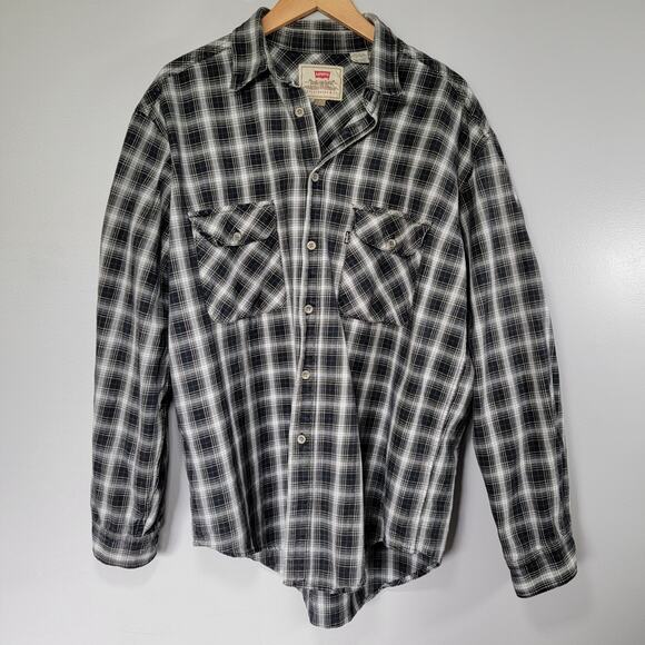 Levis Button Up Heavyweight Shirt Mens L Black White Plaid Rugged Workwear Ranch - Picture 1 of 10